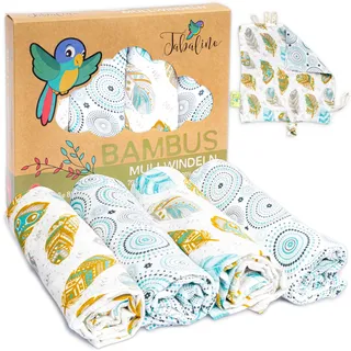 Tabalino Tabalino® kuschelweiche Bambus Mullwindeln Spucktücher, 4 Mulltücher 80x80cm + 1 Schmusetuch, Stoffwindeln für Jungen & Mädchen Mulltücher Moltontuch aus Baumwolle