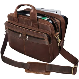 STILORD 'Alexander' Lehrertasche Herren Leder Vintage Aktentasche Laptoptasche Bürotasche Businesstasche groß XXL Umhängetasche mit Dreifachtrenner, Farbe:cognac - dunkelbraun