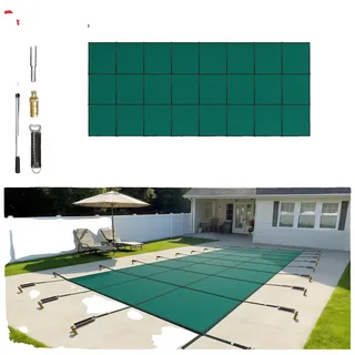 VEVOR Pool-Sicherheitsabdeckung passt für 18x36ft rechteckige Schwimmbecken, Sicherheits-Poolabdeckung mit Entwässerungslöchern, Netz-Solid-Poolabdeckung für Schwimmbäder, Winter-Sicherheitsabdeckung, grün, 16 x 40 ft
