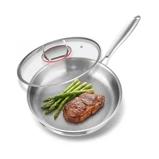 Abijan Edelstahlpfanne unbeschichtet, Titan Pfanne, Bratpfanne 30 cm,18/10 Edelstahl Induktionspfanne mit deckel, Textur-Design Für Induktion Gas Elektro Keramik Herd, Non-Stick