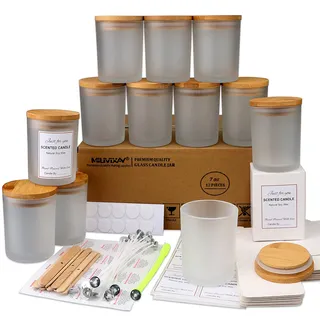 MILIVIXAY Mattierte Kerzengläser aus Glas mit Deckeln und Kerzenherstellungs-Sets, leere Kerzengläser im Großpack zum Kerzenmachen, Gewürz- und Pulverdosen, 12er-Pack, 200 ml