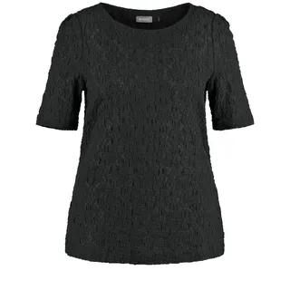 Samoon Damen Spitzenshirt mit Bubble-Effekt halber Arm unifarben Black 50