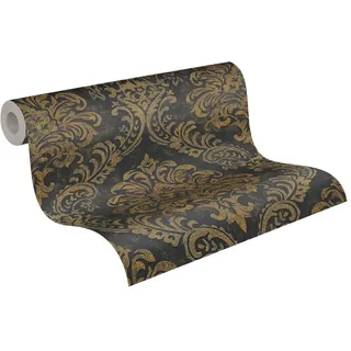 Livingwalls Travel Styles Vliestapete mit Ornamenten 10,05 m x 0,53 m – Schwarz, Gold – Barocktapete Wandtapete für verschiedene Räume – 391123
