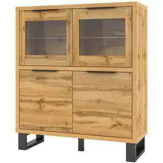 Masseno Highboard Halenza 120/140/45 cm mit 4 Türen Eiche Wotan , Holzwerkstoff , 120x140x45 cm , Kleinmöbel, Kommoden, Highboards