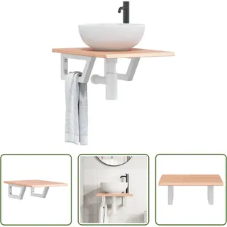 The Living Store Waschtischplatte mit Halterung Stahl und Massivholz Eiche - Braun