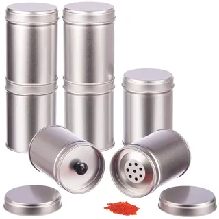 Rimoco 6er Pack große Gewürzdosen stapelbar mit extra Aromadeckel inkl. 6 Etiketten + 2 Streueinsätze | Höhe: ca. 9 cm, Ø ca. 6.4 cm | Dosen Material: Weißblech | BPA-frei und lebensmittelecht