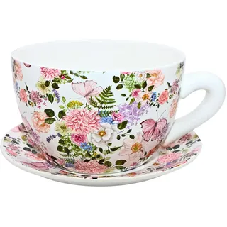 Dekohelden24 Blumentopf, Pflanztasse, Pflanzkübel, Pflanzgefäß, Übertopf aus Keramik bunt L/B/H 28 x24 x14 cm