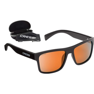 Cressi Unisex-Erwachsene Spyke Sunglasses Sport Sonnenbrillen, Schwarz/Verspiegelte Linsen Orange, Einheitsgröße