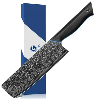 FINTISO Nakiri Messer Damast 18 cm, Schwarzes Küchenmesser aus 67-lagigem Damaststahl mit G10-Griff, Full Tang, Japanisches Nakiri Damastmesser in Geschenkbox - ZEUS Serie