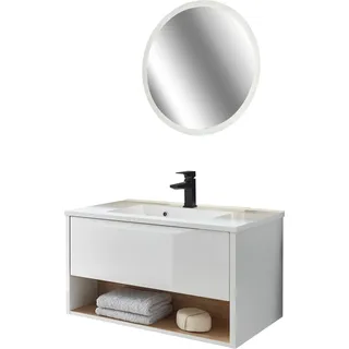 PLACES OF STYLE Badmöbel-Set »Studio Line, Bad im modernen Design, 2-teiliges Badezimmer« 2 Stk. tlg., weiß