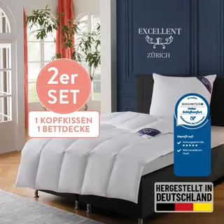 Excellent Daunenbettdecke + 3-Kammer-Kopfkissen »Bettdecken-Set Zürich, Bettdecke 135x200 & 155x220 cm« Bettdecke 100% Daunen. für Winter, Sommer, Kissen mit 90% Daunen, weiß,