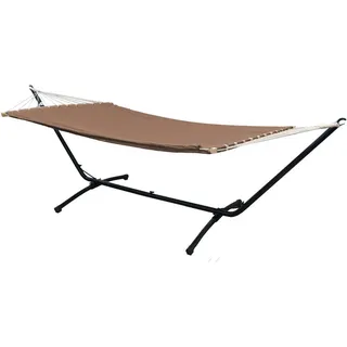 Amanka XL Hängematte mit Gestell 310/100 cm, Braun/Schwarz , Metall , Rechteckig , 100x96x310 cm , Gartenmöbel, Gartenschaukeln, Hängematten