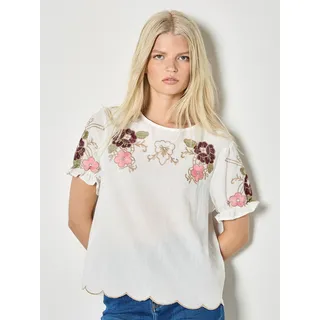 Apricot Spitzentop "Baumwolltop mit Blumenstickerei" mit Rüschenärmeln, weiß