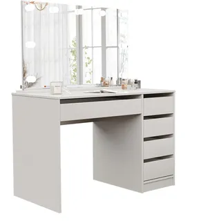 Idohome Schminktisch Bella Beige Cashmere 110 cm mit Spiegel und LED Beleuchtung , Kaschmir , Holzwerkstoff , 4 Schubladen , Rechteckig , 110x77x55 cm , Schlafzimmer, Schminktische