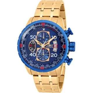 Invicta Aviator 19173 Herren uhr - Wasserdicht - Analog - Quarzuhrwerk - Edelstahl mit blauen zifferblat - 48mm - Gold