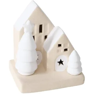 Boltze Home Dekofigur Haus LED 10,5 cm , Keramik , 8x10.5x9 cm , Dekoration, Weihnachtsdekoration