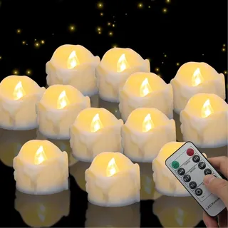 innislink 12 Stück LED Teelichter mit Timerfunktion, Flammenlose Realistische Flackender, LED Kerzen Elektrische Teelichter Batteriebetrieben mit 4/6 Stunden Timer-Modus für Halloween Weihnachten