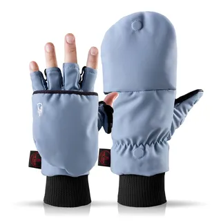 Heat 2 Fingerlose Handschuhe und Fäustlinge Kombination, warme Winterhandschuhe gegen den Wind und Kälte im Winter – Sporthandschuhe, Fahrradhandschuhe Damen, Herren, blau, Large