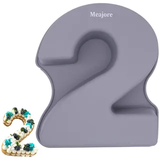 Meajore Kuchenform Zahlen, 25 cm Silikon Zahlenbackform Antihaftend – Backform Zahlen 2 für Number Cakes & Geburtstagskuchen