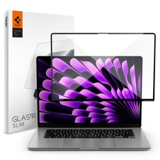 Spigen Glas.tR Slim Displayschutz für MacBook Air 15 Zoll mit M3/M2 Chip (ab 2023), Schwarz Volle Abdeckung, Kristallklar, 9H Glas, Antikratz, MacBook Air 15 Schutzfolie