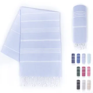 LAYNENBURG Premium Hamamtuch mit handgeknüpften Fransen - 100% Baumwolle - XXL Strandtuch 100x200 cm - Oeko-TEX 100 - Strandhandtuch groß - Saunatuch & Reisehandtuch (Hellblau)