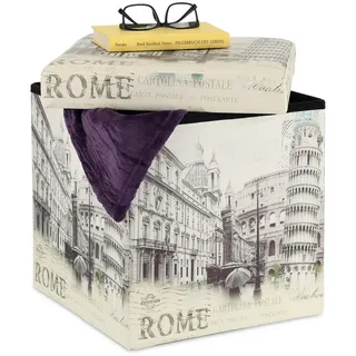 Relaxdays Sitzhocker , Weiß , Holzwerkstoff, Kunststoff, Textil , 37.5x38x37.5 cm , Wohnzimmer, Sessel, Hocker & Hockerbänke, Sitzhocker