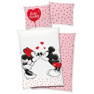 Tex idea Disney Mickey & Minnie Mouse Bettwäsche 80x80 + 135x200 cm 100% Baumwolle mit Reißverschluss, Bunt