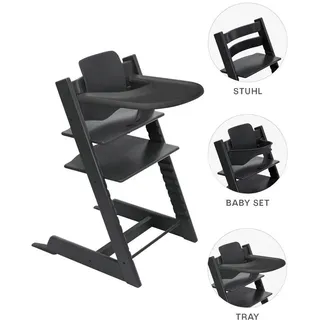 Stokke Hochstuhl-Set , Schwarz , Holz , Buche , 83x65x46 cm , Fußstütze verstellbar, Sitzfläche verstellbar, höhenverstellbar, Tablett, Snacktablett , Babymöbel & Kindermöbel, Babyzimmer, Hochstühle