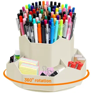 Lvjkes Drehbarer Stiftehalter, Schreibtisch organizer 9 Fächer, Verbesserte große Kapazität 360° drehbar, Kann Bleistifte, Buntstifte, Verschiedene Schreibwaren aufnehmen (Weiß)