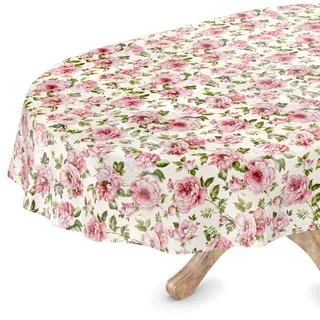 Tischdecke abwaschbar Wachstuch Wachstuchtischdecke Oval 140 x 200cm Schnittkante Natalie Blumen pflegeleicht