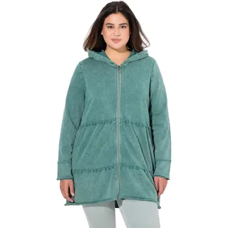 Ulla Popken Damen große Größen Übergrößen Plus Size Long-Hoodiejacke, Vintage-Look, A-Linie, Kapuze