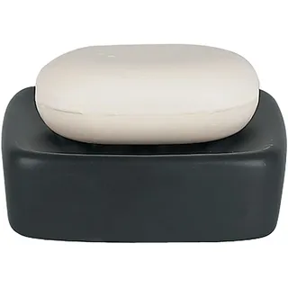 Spirella Seifenschale Steinoptik dekorative Badausstattung Seifenablage RETR Maße: 11 x 11 x 3 cm-Schwarz matt, Black