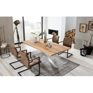 Esstisch SIT "Tops&Tables", beige (natur, silber, silber, natur), B:240cm H:76cm T:100cm, Tische, Esstisch, Tischplatte auf 4 cm aufgedoppelt