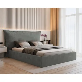 VALLH Polsterbett Bett 200x220 mit bettkasten Beige Samt - Kissenkopfteil mit lattenrost (Sofia Piano 15) - Dunkelgrau