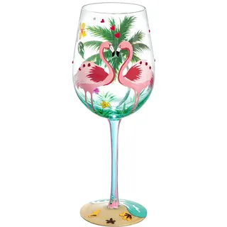 NymphFable Bunte Weinglas Handbemalt Rosa Flamingo Valentinstag 15oz Personalisierte Geburtstagsgeschenk für Frau Freundin