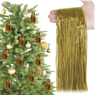 6000 Stränge Lametta Metall Weihnachtsbaum Metallic Lamettas Dünne Lange Metalldraht Tannenbaum Deko für Indoor Outdoor Christbaum Weihnachten Party Neujahr Geburtstag Disco (Gold)