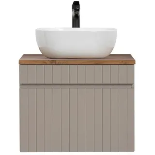 Lomadox Waschtisch Unterschrank 60 cm Keramik Aufsatzwaschbecken IRAKLIO-56-CASHMERE Kaschmir Eiche Nb. B/H/T ca. 60,4/63/46 cm