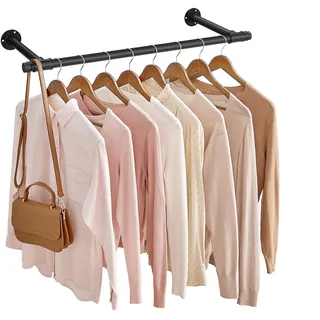SONGMICS Kleiderstange für die Wand, Kleiderständer Wandmontage, Industrie-Design, platzsparend, 30 x 84 x 7 cm, 60 kg Belastbarkeit, einfache Montage, schwarz HSR140B01