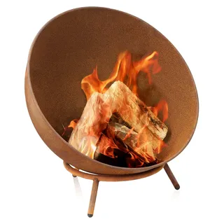 Feuerschale Ø 60 cm | Rostoptik | Kippbare Feuerstelle mit Dreibein-Gestell | 3-in-1 Feuerkugel, Feuertonne für Garten, Camping und Terrasse | Feuerwanne, Brennschale, Grillschale