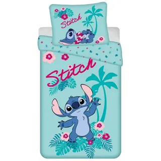 Disney Store Bettwäsche-Set Lillo und Stitch Hawaii, Baumwolle, türkisblau mit tropischem Muster, 140 x 200 cm, Einzelbett, mit Kissenbezug 70 x 90 cm, Reißverschluss