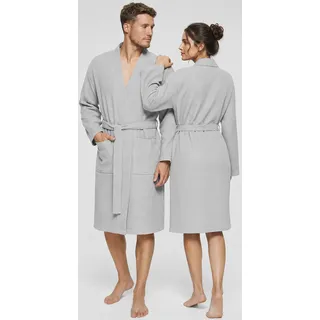 Unisex-Bademantel OTTO HOME "Nora, ideal für Sauna & Spa, Hotelbademantel, Morgenmantel" Gr. L, grau (hellgrau), L:105cm, Waffelpiqué, Hausmäntel, Unisex-Bademantel, Damen & Herren, Kimono-Kragen, Waffelpiqué, Baumwolle, Reisebademantel, Topseller