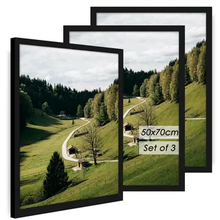 QPQIYIY Bilderrahmen 50x70 cm 3er set, Schwarz Bilderrahmen 70x50 Hergestellt aus Holzwerkstoff, Rahmen 50 x 70 cm ideal für Fotos, Bilder, Poster