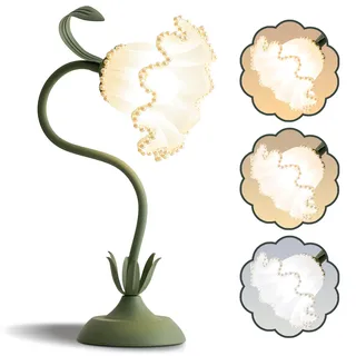 Blume Tischlampe, Nachttischlampe mit Kabelschalter, Vintage Grüne Blume Tischlampen, 3 Farbmodi Schreibtischlampe, Leselampe mit E27 LED Lampe, für Deko Schlafzimmer, Wohnzimmer, Wohnkultur (Grün)