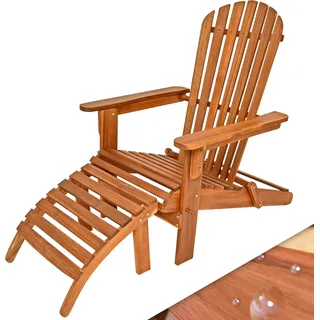 CASARIA® Sonnenliege Holz Wetterfest Klappbar 160kg Belastbarkeit Fußstütze Armlehnen Garten Balkon Terrasse Holzstuhl Liege Ergonomisch Adirondack - Braun