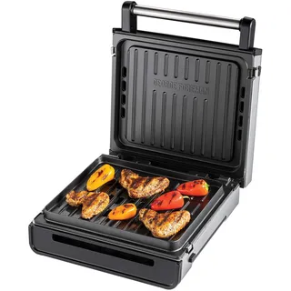 George Foreman Kontaktgrill & Panini- / Sandwichgrill [Smokeless - 87% weniger Rauch] Tischgrill (abnehmbare & spülmaschinengeeignete Grillplatten, 200°C Grilltemperatur, Edelstahlgehäuse) 28000-56