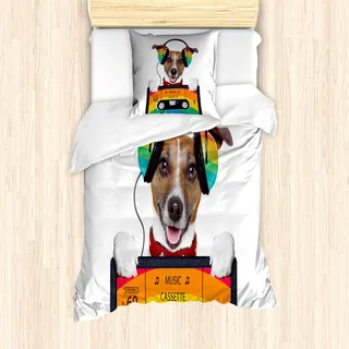 ABAKUHAUS Popstar-Party Mantele, Hund Kopfhörer, Milbensicher Allergiker geeignet mit Kissenbezügen, 135 cm x 200 cm - 80 x 80 cm, Mehrfarbig