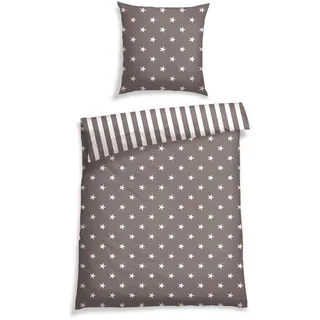 SCHIESSER Bettwäscheset Sterne Feinbiber | 2-teilig | 135 x200 grau/weiß