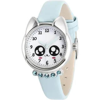 Bigmeda Kinderuhr Analog Quarzuhr Armbanduhr für Kinder Mädchen Jungen, 30M wasserdichte, Cartoon Kinder Uhr, Teaching Handgelenk Uhren mit Leder Armband, Kids Watch (Blau)