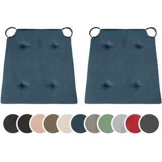sleepling 2er Set Stuhlkissen, 42 (vorne) 35 (hinten) x40x5cm, Dunkelblau | Sitzkissen für Stuhl & Bank mit Klettverschluss, Indoor & Outdoor, 100% Baumwolle, Made in EU, Waschbar bis 30 Grad, 2 Stück