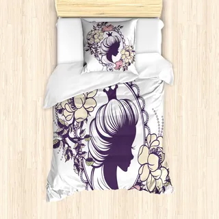 ABAKUHAUS Königin Bettbezug Set für Einzelbetten, Prinzessin Portrait Frame, Milbensicher Allergiker geeignet mit Kissenbezug, Korallenrot Elfenbein Pflaume